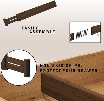 BAMEOS Drawer Divider,Expandable Bamboo Separators Adjustable Utensil Knife Fork Tool Kitchen Organizer, Clothes Fabric Drawer Organizer In Bathroom Bedroom Office, Cabinet Dresser Organizer 4-pack