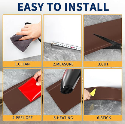 Flexible Baseboard Molding Trim 4 Inch Self-Adhesive Vinyl Wall Base Peel and Stick Cove Base Rubber Wall Baseboard Moulding Trim (20Ft, Brown)