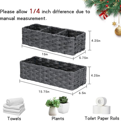 DULLEMELO Toilet Paper Basket for Organizing, Small Bathroom Baskets for Storage, Waterproof Basket for Back of Toilet, Grey, 2 Pack