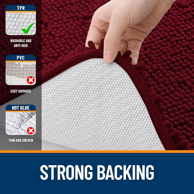 OLANLY Bathroom Rugs 59x20, Extra Soft Absorbent Chenille Bath Rugs, Rubber Backing Quick Dry, Machine Washable Bath Mats for Bathroom Floor, Tub and Shower, Home Decor Accessories, Burgundy