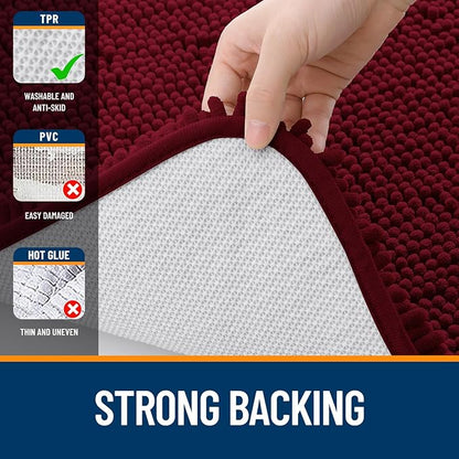 OLANLY Bathroom Rugs 59x20, Extra Soft Absorbent Chenille Bath Rugs, Rubber Backing Quick Dry, Machine Washable Bath Mats for Bathroom Floor, Tub and Shower, Home Decor Accessories, Burgundy
