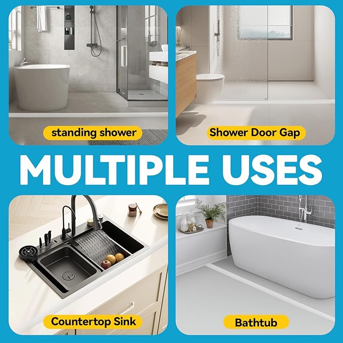 98'' Collapsible Shower Threshold Water Dam Shower Barrier Keeps Water Inside Threshold Dry and Wet Separation Retention System Suitable for Bathroom Kitchen Sink Bathtub