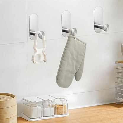 TocTen Adhesive Hook - 3 Pack Heavy Duty Sticky Towel/Robe Hook, Waterproof Stainless Steel Shower Hook, No Drill Stick on Wall Coat/Clothes Hooks for Bathroom, Kitchen, and Offices(Brushed Nickel)