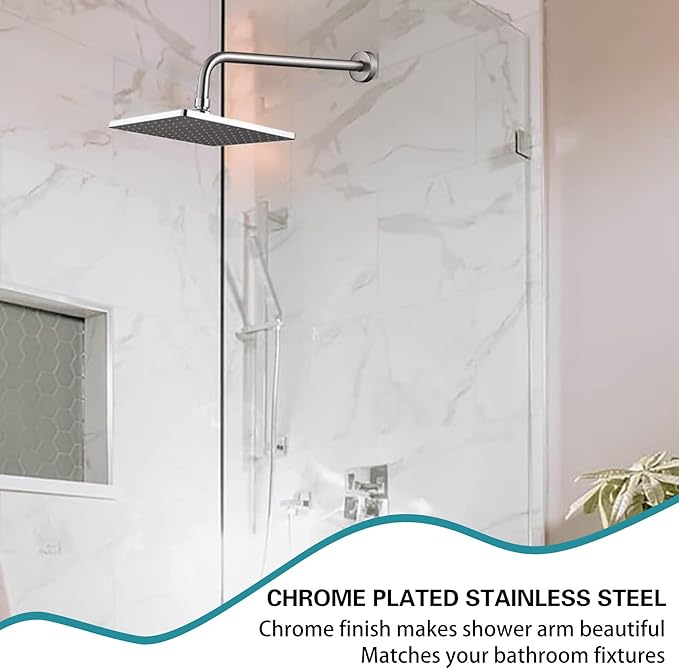16 Inch Shower Arm with Flange,Stainless Steel 90 Degree Rain Shower Head Extension Arm,Wall-Mounted Shower Head Arm for Fixed Shower Head,Brushed Nickel
