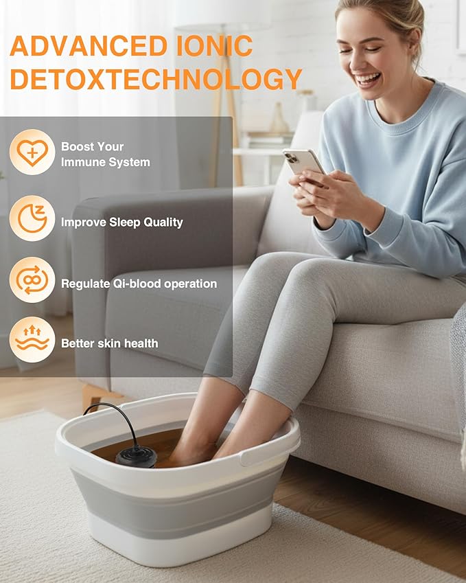 Ionic Foot Bath Detox Machine,Foot Detox Foot Bath Soak Tub with 2 Arrays,80 Disposable Foot Bath Liners,Detox Sea Salt,Folding Foot Spa Bucket,Home Salon-Level Foot Soaking Tub