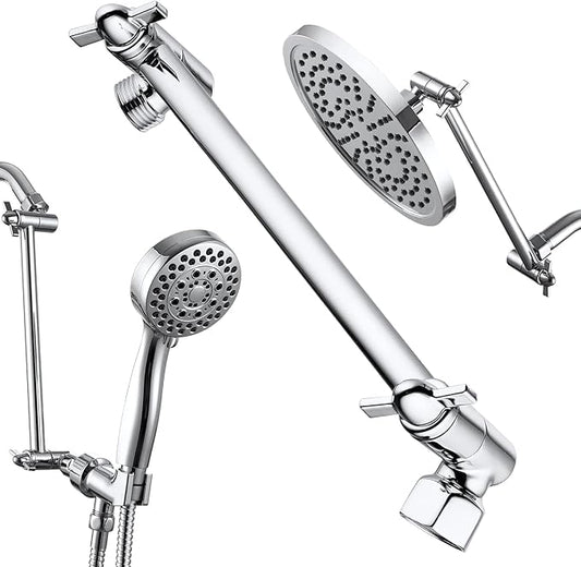 Chrome Shower Head Extension, 10 Inch Solid Brass Shower Extension Arm with Durable Anti-leak Lock Joints, Adjustable Shower Head Extension Arm
