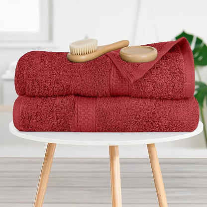 RIVERSIDE 100% Ring Spun Cotton Large Bath Towels Set of 4, 27 x 54 Inches – Quick Dry, Soft & Highly Absorbent Towels for Shower & Bathroom – Luxury 600 GSM Towels for Home, Spa, Gym, Hotel, Red