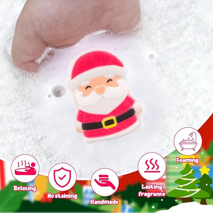 Christmas Bath Bombs for Kids, 6PCS Kids Bath Bombs with Surprise Santa, Elk, Snowman Tree Organic Essential Oil Bubble Bubble Bath Christmas Birthday Gift, Stocking Stuffers