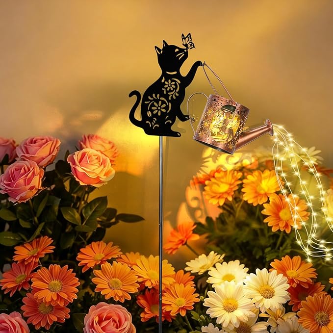 Solar Cat Watering Can Lights,Outdoor Cat Hanging Solar Lights Lantern,Lovely Gifts for Christmas Mother's Day Women Birthday,Garden Waterproof Garden Decor Outside Patio Yard Pathway Backyard
