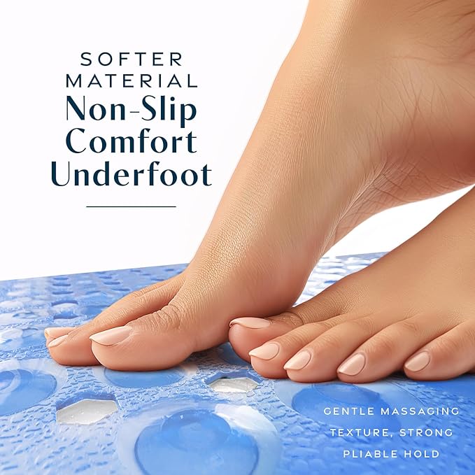 SlipX Solutions Power Grip Bathtub Safety Mat | Precision Grip Technology for Longer, Stronger, & Softer Wet Surface Protection | Clear Light Blue 39"x16"