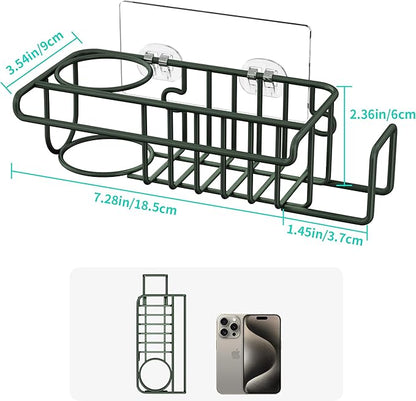 HapiRm Sink Caddy Sponge Holder - No Drill Sponge Holder for Kitchen Sink, Rustproof and Waterproof Kitchen Organizer - Green