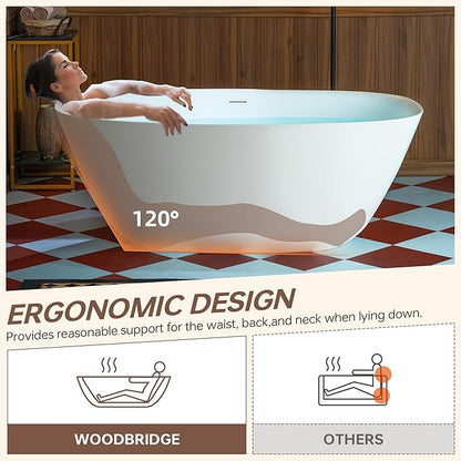WOODBRIDGE 59" L x 32-5/8" W Luxury Contemporary Solid Surface Stone Resin Freestanding Bathtub in Matte White