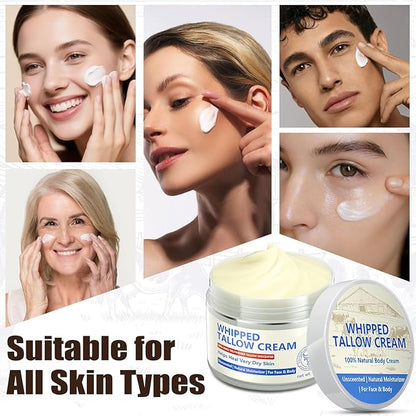 Beef Tallow for Skin, Natural Beef Tallow for Face, 100% Organic Grass Fed Finished Whipped Tallow and Honey Balm, Tallow Cream for Skin Care, Tallow Face Moisturizer Body Lotion
