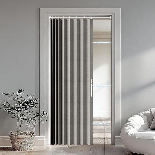 Accordion Door Curtain Set - 100% Blackout, with Curtain Rod Included, for Bedroom Privacy Protection (Grey-43 W x 78" L+Rod)