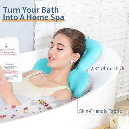 Luxury Bath Cushion, Full Body Bathtub Pillow with 160 Suction Cups, Bath Mat for Head and Neck Support, with Laundry Bag (Blue, 51.2" x 16.2")