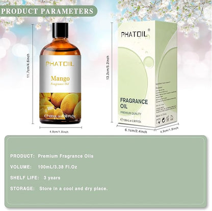 PHATOIL 3.38FL.OZ Mango Fragrance Oils for Aromatherapy, Essential Oils for Diffusers for Home, Perfect for Diffuser, Yoga, Skin Care, DIY Candle and Soap Making - 100ml