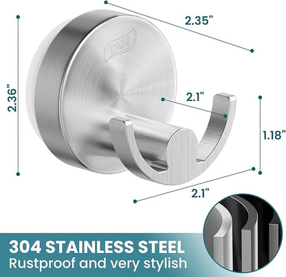TAILI Stylish 304 Stainless Steel Bathroom Suction Hooks for Towel, Bathrobe, Loofah, No Damage Hanging Glass Shower Wall Hook, Patented Strong Suction Cup Holder, Hold Up to 11 Lbs, U-Cylinder Silver