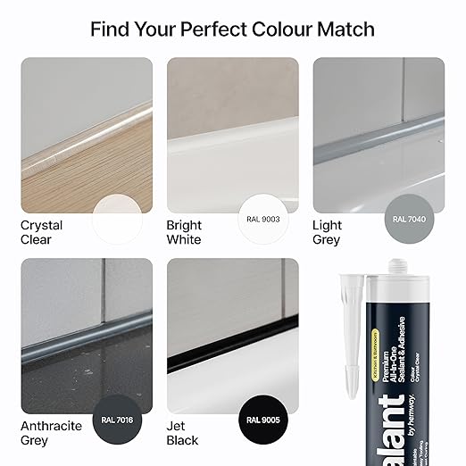 Crystal Clear Kitchen & Bathroom Sealant & Adhesive Hybrid Polymer | Superior to Silicone Caulk Sealant | Waterproof, Odorless, Paintable | Ideal for Around Bathtub, Shower, Kitchen - 300ml 1 Pack