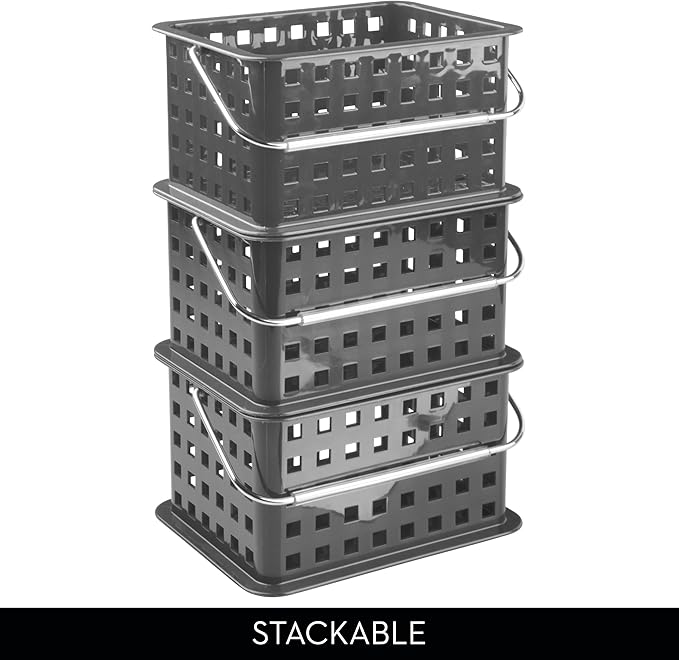 iDesign Stackable Shower Basket with Handle for Dorm or Bathroom - Set of 3 - Gray - Made in USA