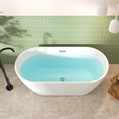 FerdY 59" Bali Elite Acrylic Freestanding Bathtub, Gracefully Shaped Freestanding Soaking Bathtub, Toe-Tap Chrome Drain and Minimalist Linear Design Overflow Included, cUPC Certified