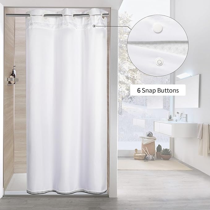 MitoVilla Black Ombre Waffle Small Stall Shower Curtain Liner Set 36 x 74, No Hooks Required Half Size Narrow Fabric Cloth Shower Curtain Set with Snap-in Liner for Modern Bathroom Decor