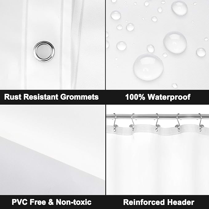 Barossa Design Frosted Stall Shower Curtain Liner with 3 Magnets - 36" x 72", Waterproof PEVA Shower Liner for Small Bathroom Stall, PVC Free, Metal Grommets - Frost, 36X72