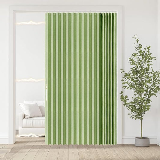Accordian Door Curtain, 100% Blackout Folding Magnetic Doorway Curtains,Linen Style Closet Doors,for Room Divider,Privacy Protection（W72 x L78,Green,1 Panel）
