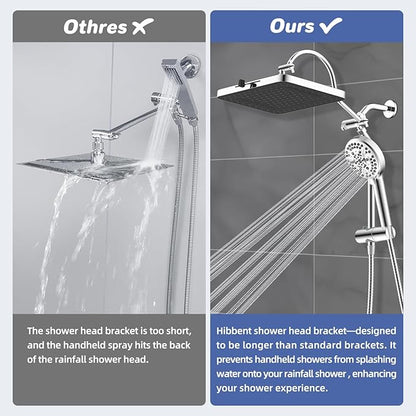 Hibbent Upgraded cUPC Certified 13'' Shower Head Combo, High Pressure 5 Spray Rainfall Showerhead with 10 Spray Modes Handheld, All Metal 3-way Diverter Shower Arm, 71'' Hose and Holder, Chrome