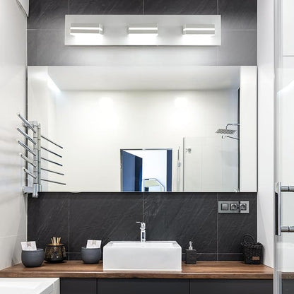 SineRise LED Modern Bathroom Vanity Light Fixtures (3-Light, 24-Inch, Dimmable), Matte White Modern Acrylic Bathroom Wall Lighting Fixtures Over Mirror (Cool White 6000K)