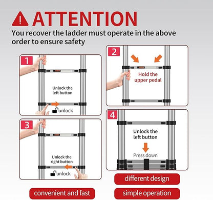 Telescoping Ladder,Aluminum Ladder with stabilizer bar,Lightweight Multi-Purpose Extension Ladder,Heavy Duty 330lbs Max Capacity,Collapsible for RV or Outdoor (16.5FT)