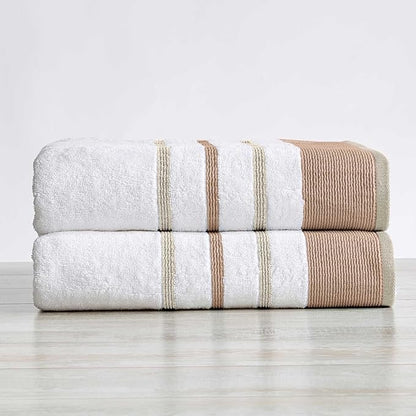 Great Bay Home Decorative Oversized Bath Sheet Set - Luxury Cotton 2 Pack 68x35 Extra Large Towels - Luxurious, Ultra-Soft, Durable Towels for Bathroom Decor (Dusty Rose/Cappuccino)