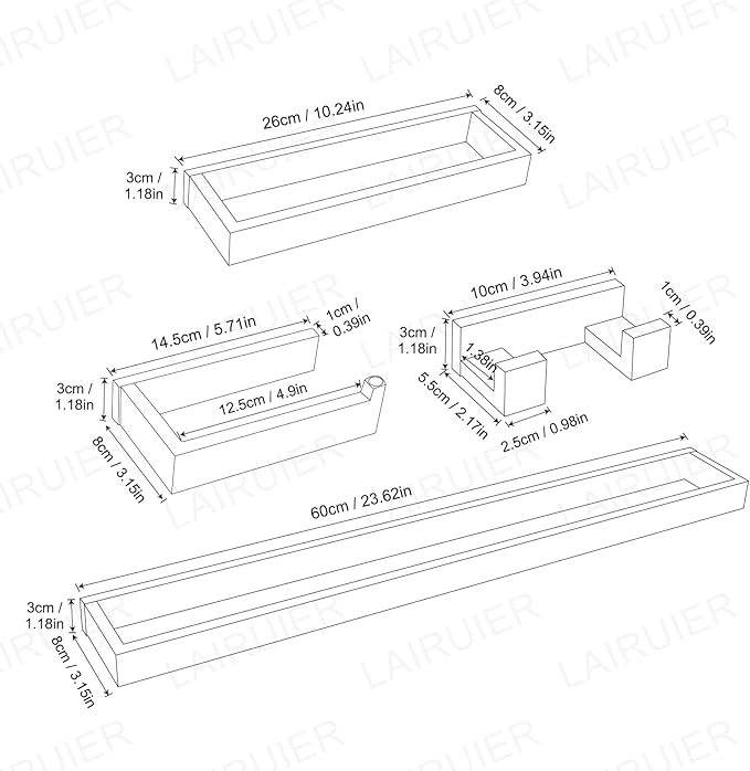 Lairuier Bath Towel Bar Set, Polished Chrome 4-Piece Bathroom Hardware Set Including Towel Bar, Towel Holder, Toilet Paper Holder, Towel Hook. Stainless Steel Bathroom Hardware Accessory