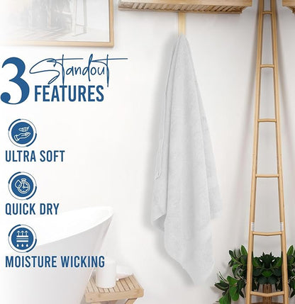 RIVERSIDE 100% Ring Spun Cotton Large Bath Towels Set of 4, 27 x 54 Inches – Quick Dry, Soft & Highly Absorbent Towels for Shower & Bathroom – Luxury 600 GSM Towels for Home, Spa, Gym, Hotel, White