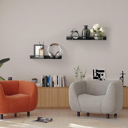 Metal Wall Shelf, Metal Floating Shelf, Black Floating Shelf, Small Shelf for Wall, Display Shelves for Bathroom Bedroom Kitchen (Black, 20Inch)