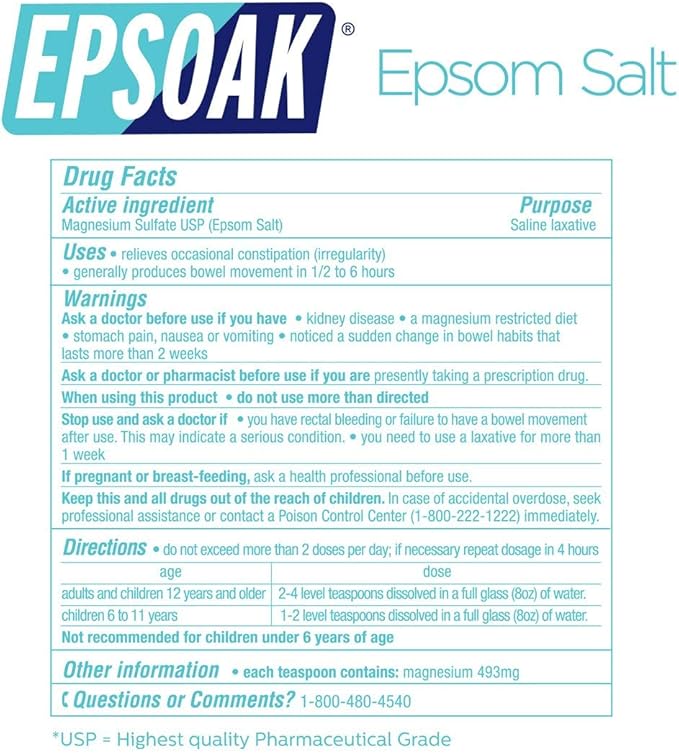 Epsoak Epsom Salt – 10 lb (Two 5 lb Resealable Bags), Magnesium Sulfate USP, Unscented, Made in USA, Perfect for Bath, Spa, and Soaking