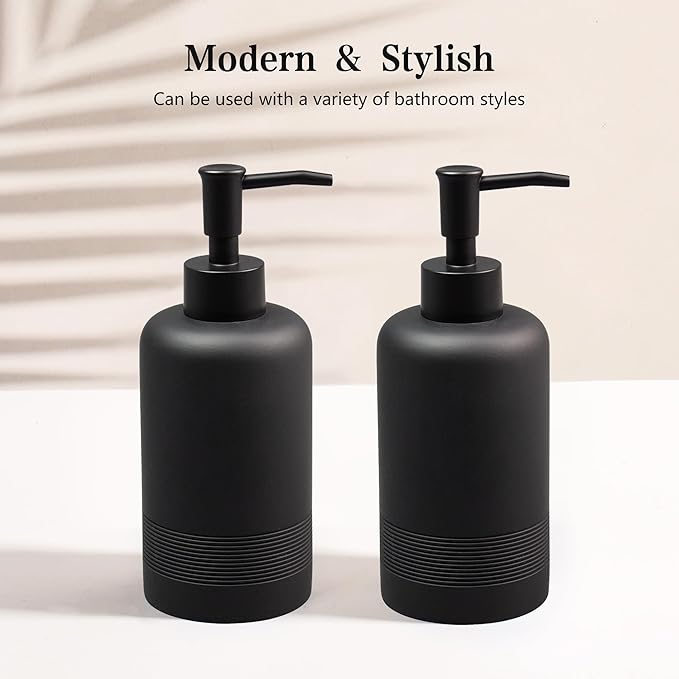 2pcs/Set Hand Soap Dispenser Sets - 10.8oz Refillable Resin Liquid Soap Dispensers with Rust-Proof Pump for Bathroom Countertop or Kitchen, Classic Black