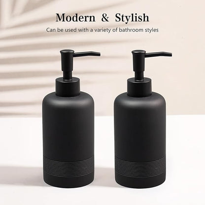 2pcs/Set Hand Soap Dispenser Sets - 10.8oz Refillable Resin Liquid Soap Dispensers with Rust-Proof Pump for Bathroom Countertop or Kitchen, Classic Black