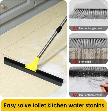 Floor Squeegee for Concrete and Tile Cleaning, 30'' Heavy Duty Rubber Wiper with 60'' Long Adjustable Handle Water Scraper for Bathroom Shower Glass Garage Glass Window(Yellow