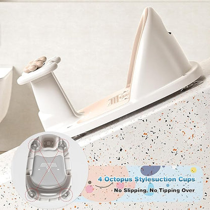Baby Bath Seat for Babies 6 Months & Up - Bathtub Seats for Babies Sitting Up, Non-Slip,Smart Real-Time Temperature& 4 Suction Cups(Khaki)