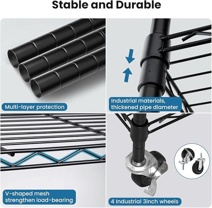 Storage Shelves 75"H Wire Shelving Unit with Wheels 1750LBS Heavy Duty Metal Shelves for Storage Adjustable 5-Tier Garage Storage Rack Kitchen Pantry Shelves Rolling Shelf on Casters, 14"D x36"W x75"H
