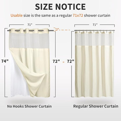 River Dream Heavyweight No Hooks Required Dotted Waffle Weave Shower Curtain with Snap in Liner - 71W x 74H,Hotel Grade,Spa Like Bath Curtain,Cream