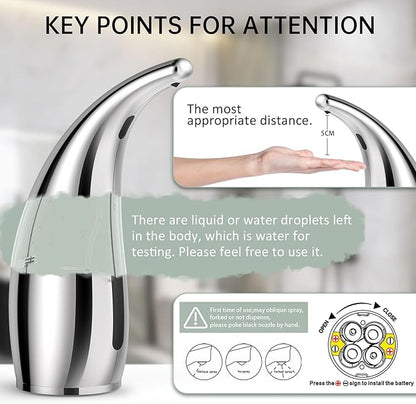 Automatic Liquid Soap Dispenser,2 Pack 300ML Touchless 4 Gear Adjustable,Countertop Electric Battery Operated Hand Soap Dispenser with Sensor for Bathroom,Kitchen,Office（Silver）