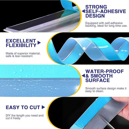 Weather Stripping 49.2FT(L) x 2in(W) Door Draft Stopper Silicone Seal Strip for House and Glass Shower, Door Sweep for Collision and Gaps of Doors and Windows, Weatherproof Soundproof (Transparent)