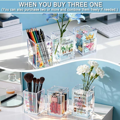 Beautiful Girl You Can Do Amazing Things Acrylic Cosmetic Holder, Inspirational Makeup Brush Holder Gifts, Encouragement Gifts for Teens Women, Bathroom Vanity Storage for Makeup Brushes