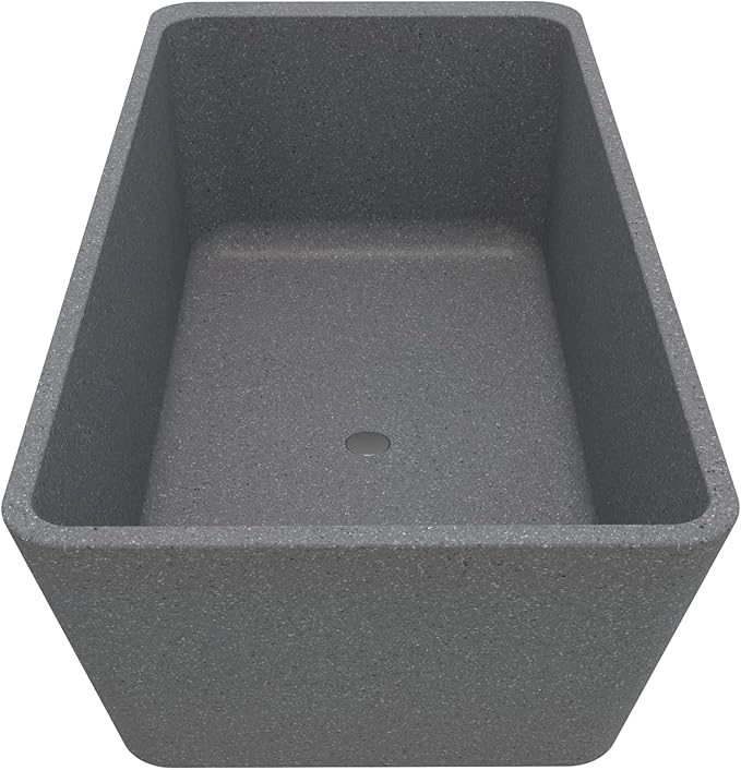 65'' Stone Resin Solid Surface Freestanding Bathtub, Terrazzo Bathtub Soaking Tub，Modern Elegant Design Soaking Stand Alone Tub, Matte Greyish stone, Drain and Overflow Included 009-1650