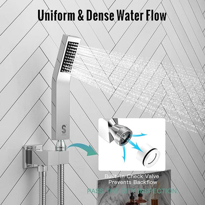 SR SUN RISE 16 Inches Polished Chrome Shower Faucet System Bathroom Luxury Rain Mixer Shower Faucet Set Ceiling Mounted Rainfall Shower Head Set (Contain Shower Faucet Rough-In Valve Body and Trim)