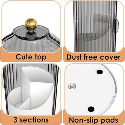 Dustproof Toothbrush Holders with Cover, Rotating Electric Toothbrush and Toothpaste Holder for Bathroom Countertop, 3 Slots Makeup Brushes Organizer, Grey White