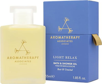 Aromatherapy Associates Light Relax Bath and Shower Oil, Natural Body Oil to Refresh Mind, Body and Spirit, Hydrating Body Oil Made with 3 Essential Oils (1.86 oz)