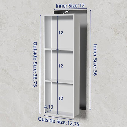 No Tile Needed Shower Niche - 304 Stainless Steel Niche Shower with 3- Tier Shelves Recessed Wall Niches for Bathroom Storage (White, 36 X 12 X 4.13 Inches, 3)