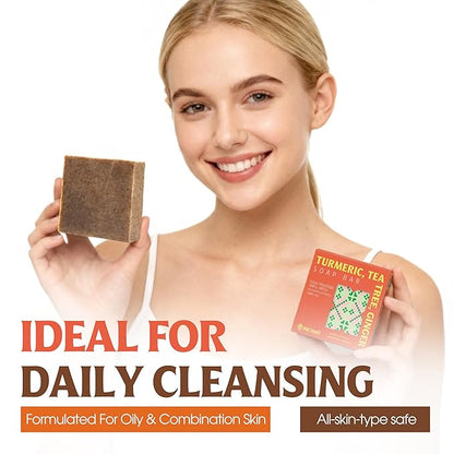 Turmeric, Tea Tree & Ginger Soap Bar (Pack of 5) – Cold Process Handmade Bar, 2-in-1 Cleansing & Invigorating Body Soap with Vietnamese Botanicals